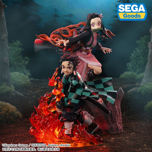 SEGA Prize "Xross Link" figures of Tanjiro and Nezuko Kamado from Demon Slayer: Kimetsu no Yaiba