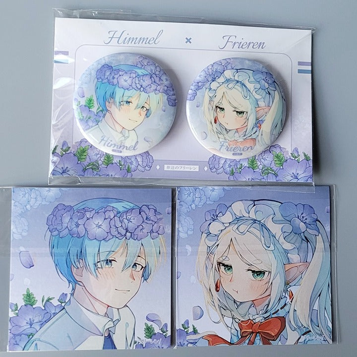 AnimeSeki Frieren and Himmel (Can Badge Pin and Photo Card) Flower Crown Can Badge and Photo Card Set - Frieren: Beyond Journey's End